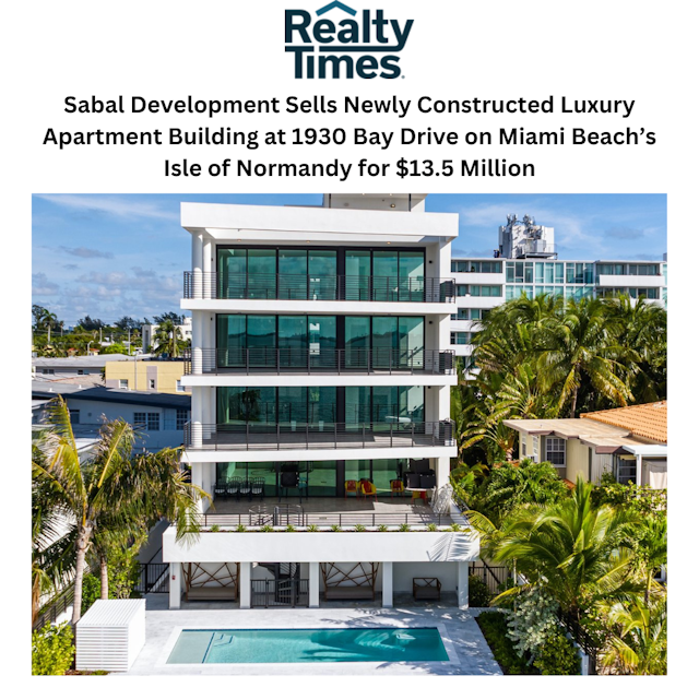 Sabal Development Sells Newly Constructed Luxury Apartment Building at 1930 Bay Drive on Miami Beach’s Isle of Normandy for $13.5 Million