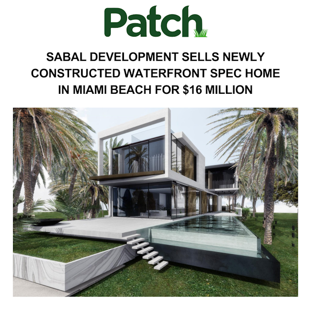 Sabal Development Sells Newly Constructed Waterfront Spec Home in Miami Beach for $16 Million