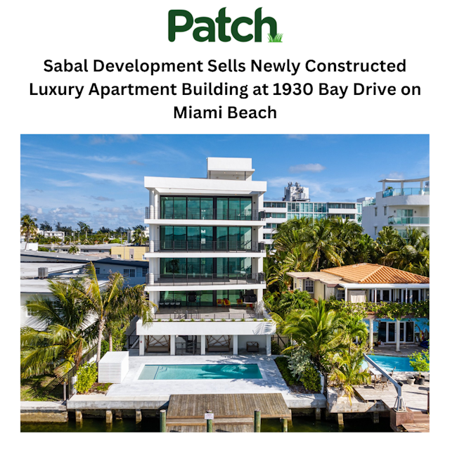 Sabal Development Sells Newly Constructed Luxury Apartment Building at 1930 Bay Drive on Miami Beach